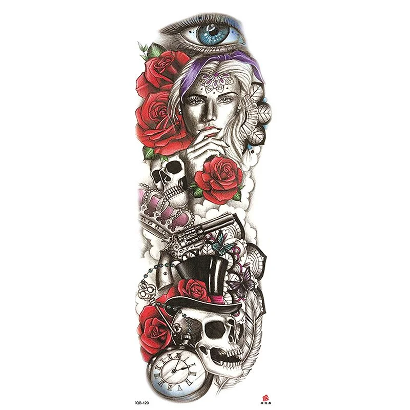Sdrawing Arm Temporary Tattoos Sleeve for Men Women Realistic Fake Tatoo Warrior Lion Mechanical Skull Wolf Rose Tatto Sticker Totem