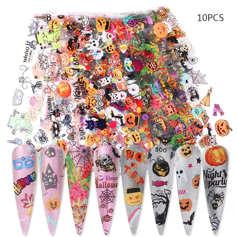 10Pcs/Set Colorful Nail Foil Stickers Mirror iridescent Effect Stickers Nail Art Transfer Foils Manicures Slider Decorations