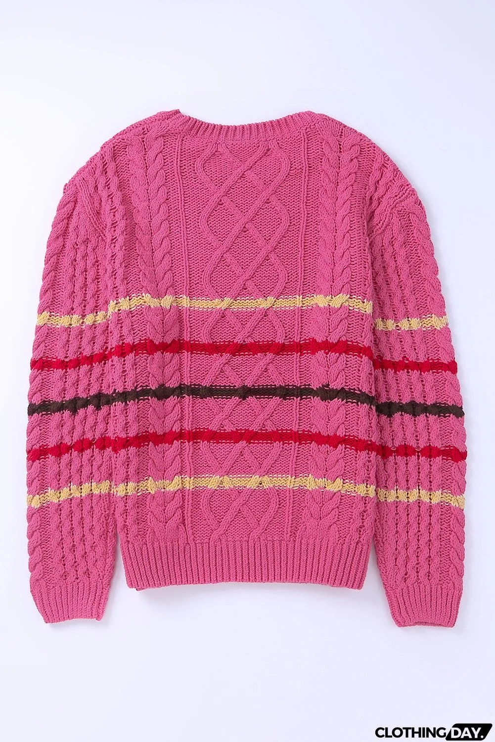 Striped Color Block Textured Knit Pullover Sweater