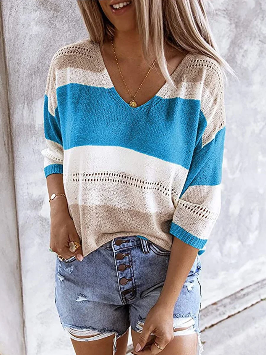 Striped Colorblock Cutout Sweater
