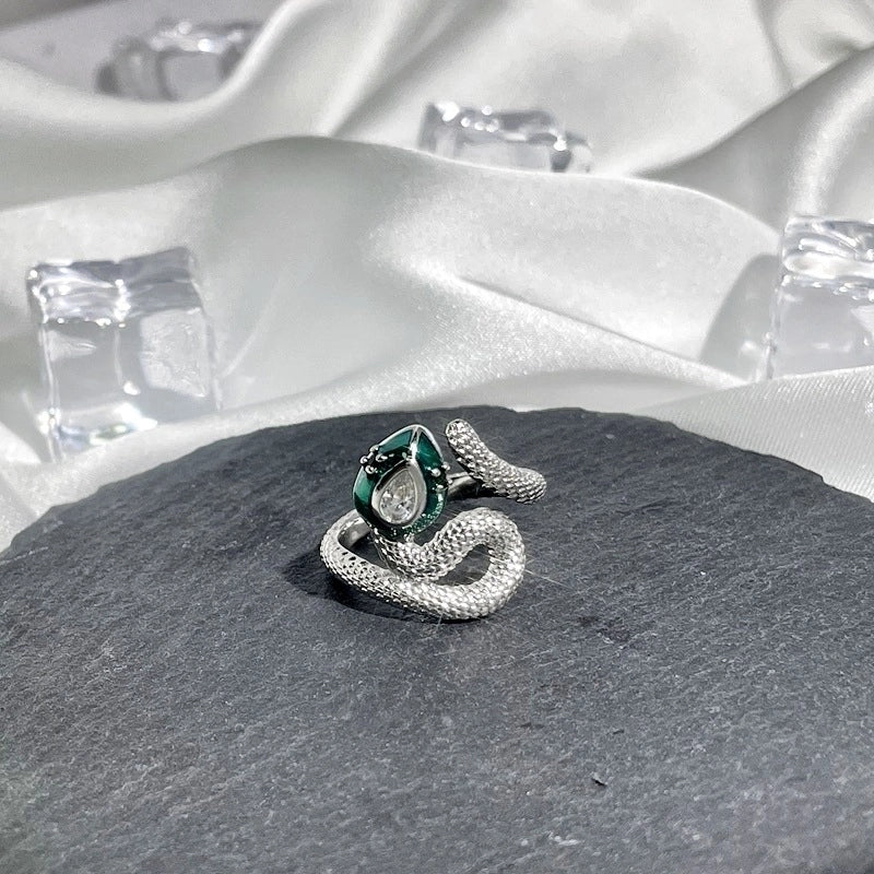 Hip-Hop Cool Style Snake Copper Plating Inlay Rhinestones Open Rings