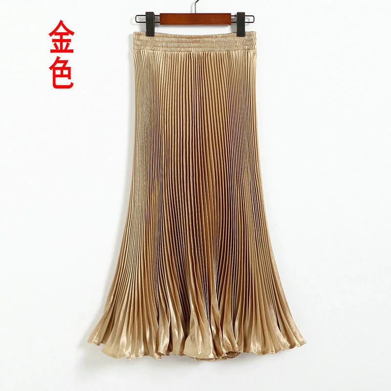 Nigikala Nigikala Luster Polyester Pressure Folded Half Skirt Original Single Long Skirt Silk Clear Silk #8035