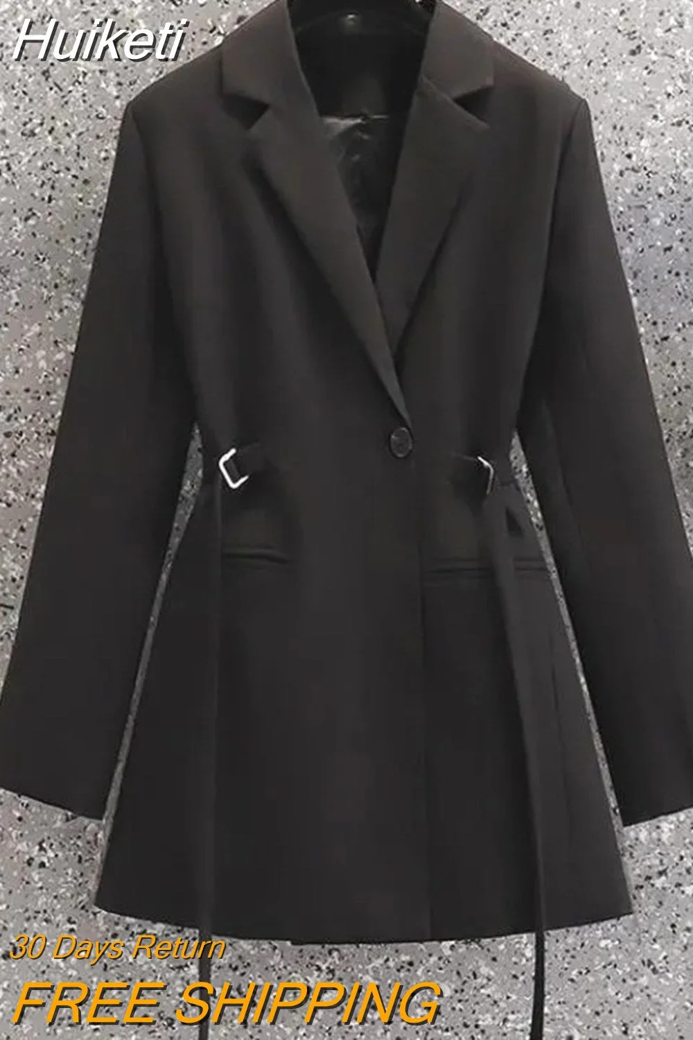 Huiketi Women Blazer New Lapel Brown Pocket Long Sleeve Loose Jacket Spring Autumn Designed Office Suits Coat Female