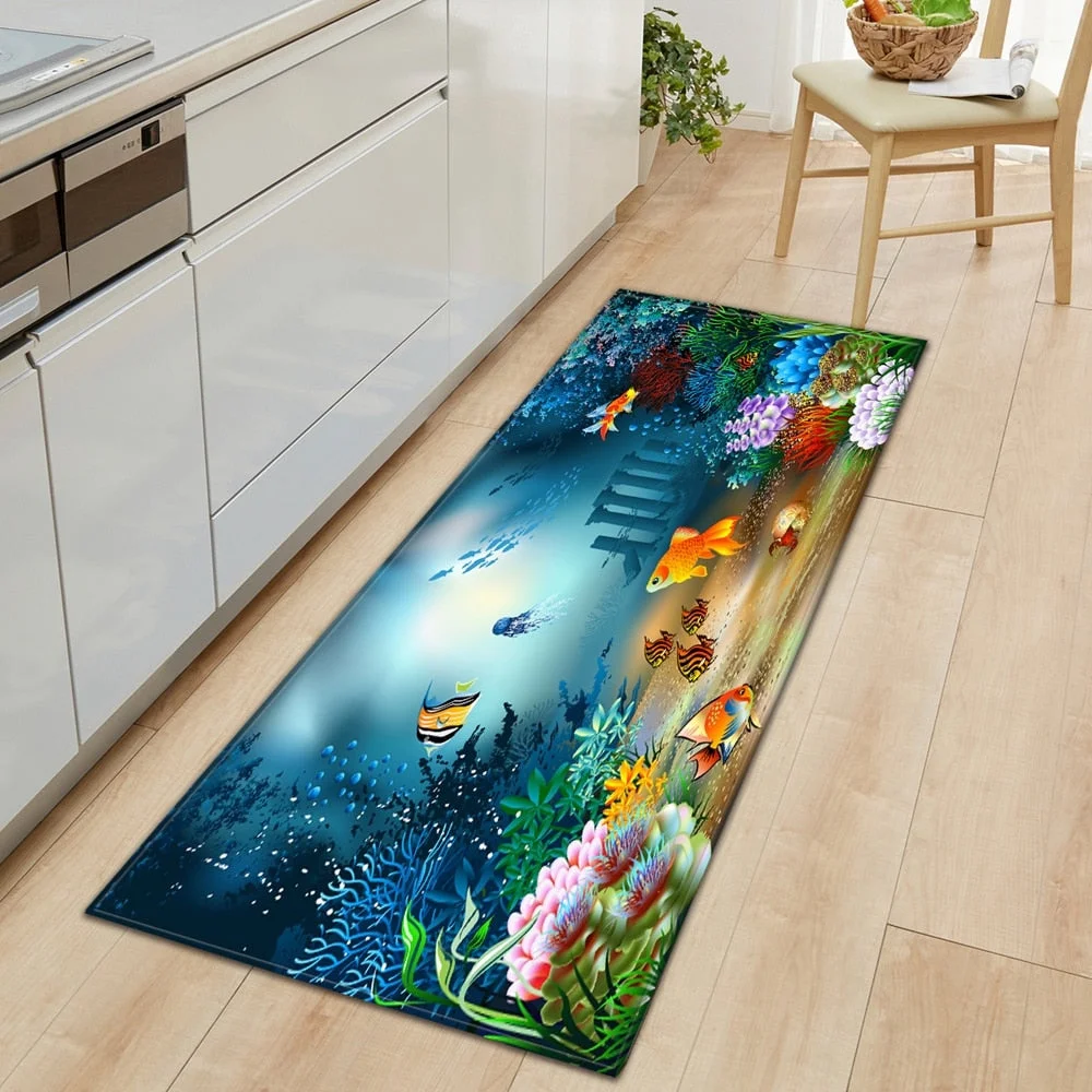 Underwater world Kitchen Mat Entrance Doormat 3D Pattern Bedroom Home Floor Decoration Living Room Carpet Bathroom Anti-slip Rug