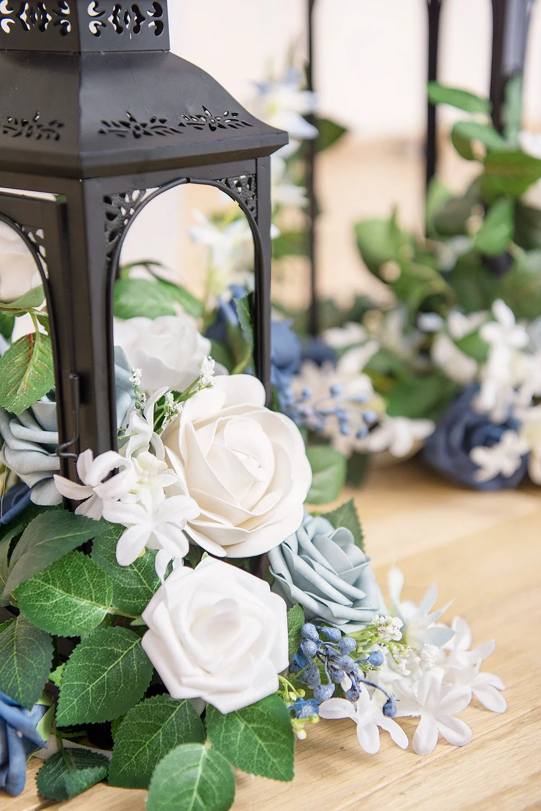 Lantern Floral Arrangements in Dusty Blue & Navy