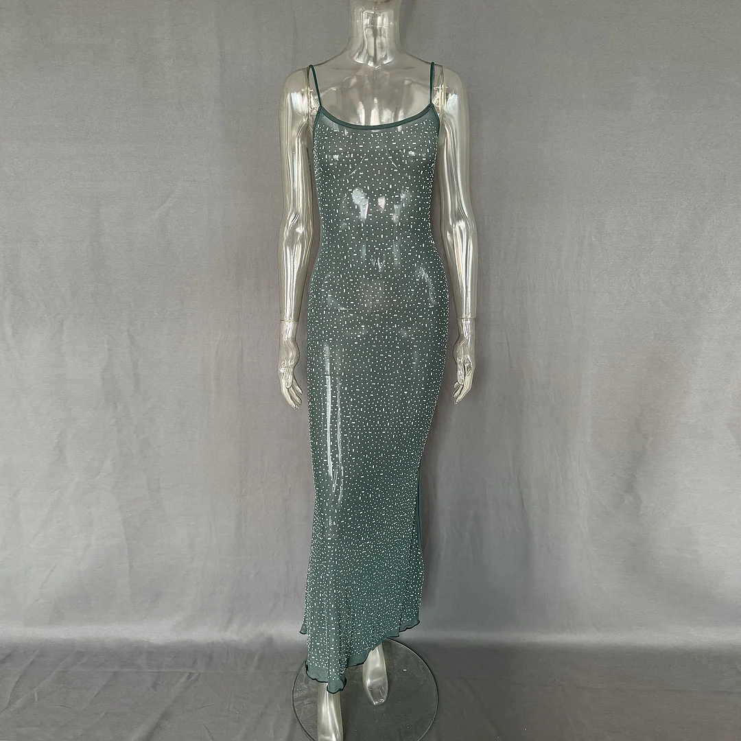 Uveng Explosion Women's Bright Diamond Sexy Suspension Mermaid Dress