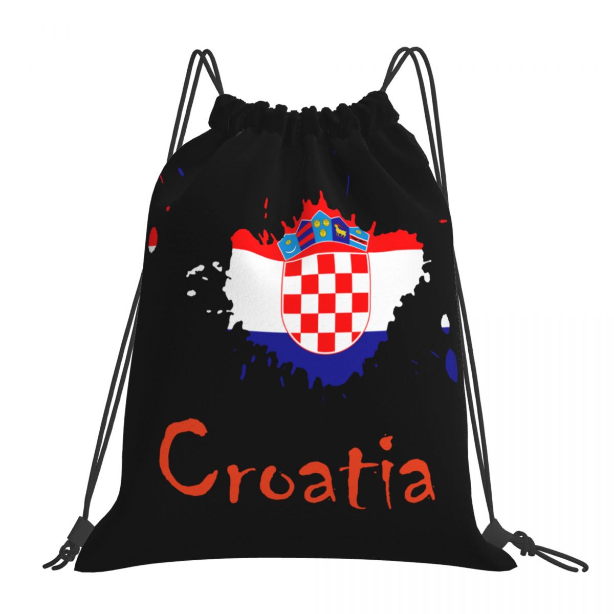 Croatia Ink Spatter Unisex Drawstring Backpack Bag Travel Sackpack