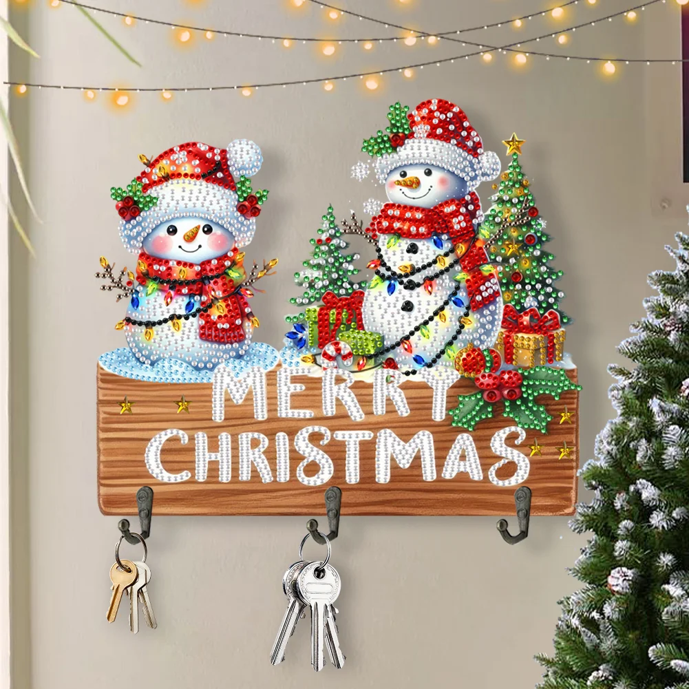 DIY Christmas Snowman Wooden Christmas Diamond Art Hanging Hooks Home Decor