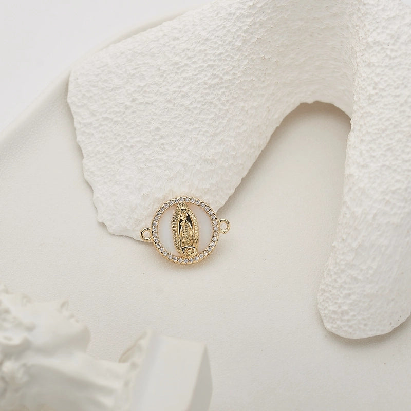 1 Piece Copper White Shell Zircon Round Pendant