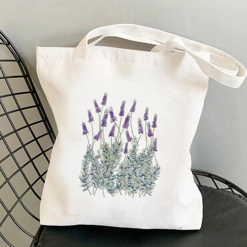 Women’s Medium Canvas Flower Basic Classic Style Square Open Canvas Bag