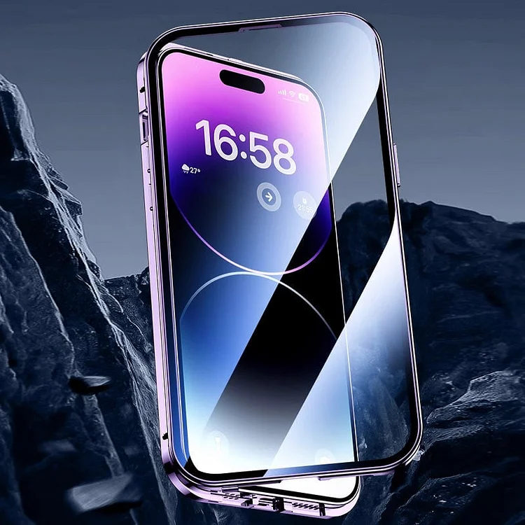 Etui na telefon iPhone z dwustronną, szklaną magnetyczną metalową ramką i zabezpieczeniem przed Peepem