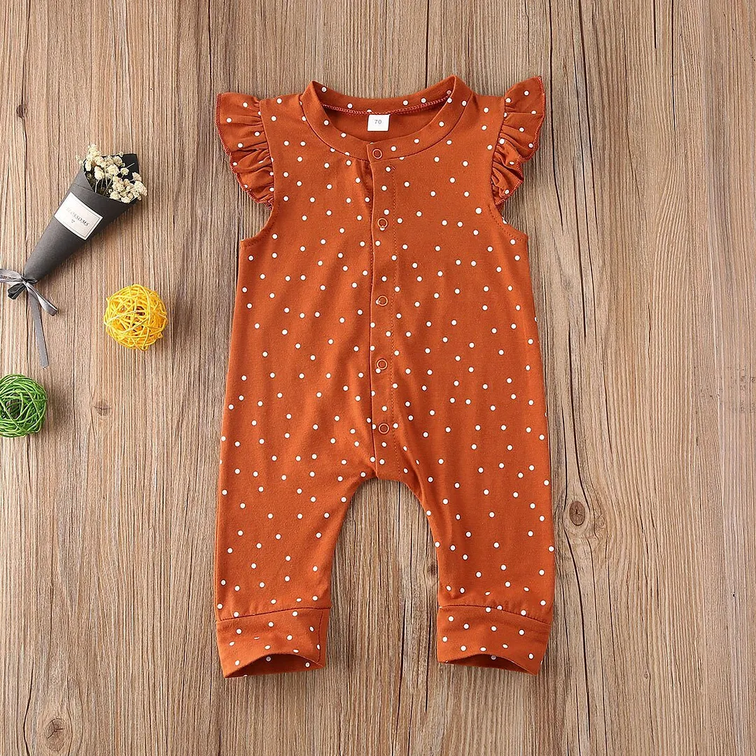 Infants Girls Romper Trousers Short Ruffle Sleeve Polka Dot Printed Buttons Baby Clothes