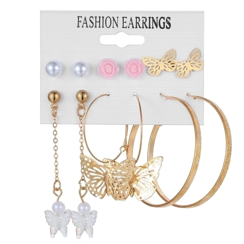 Retro Round Alloy Plating Artificial Pearls Women’s Earrings Ear Studs 6-piece Set