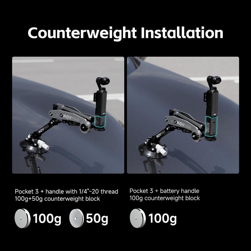 Product Introduction of MOVMAX Blade Arm Car accessories Camera Phone Suction Mount Camera Shock Mount  for phone camerasfor DJI Pocket 3. Insta 360. and GoPro 5