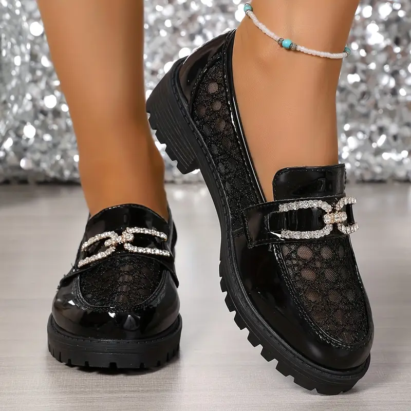 Oddychaj ce mokasyny z siatki dla kobiet W krat i Akcentami Kryszta W buty preppy ze Strorzon Podeszw Do Pracy co dzie czarne bia e urocze sznurowane loaferki Wy cie z tkaniny 35 czarny 10