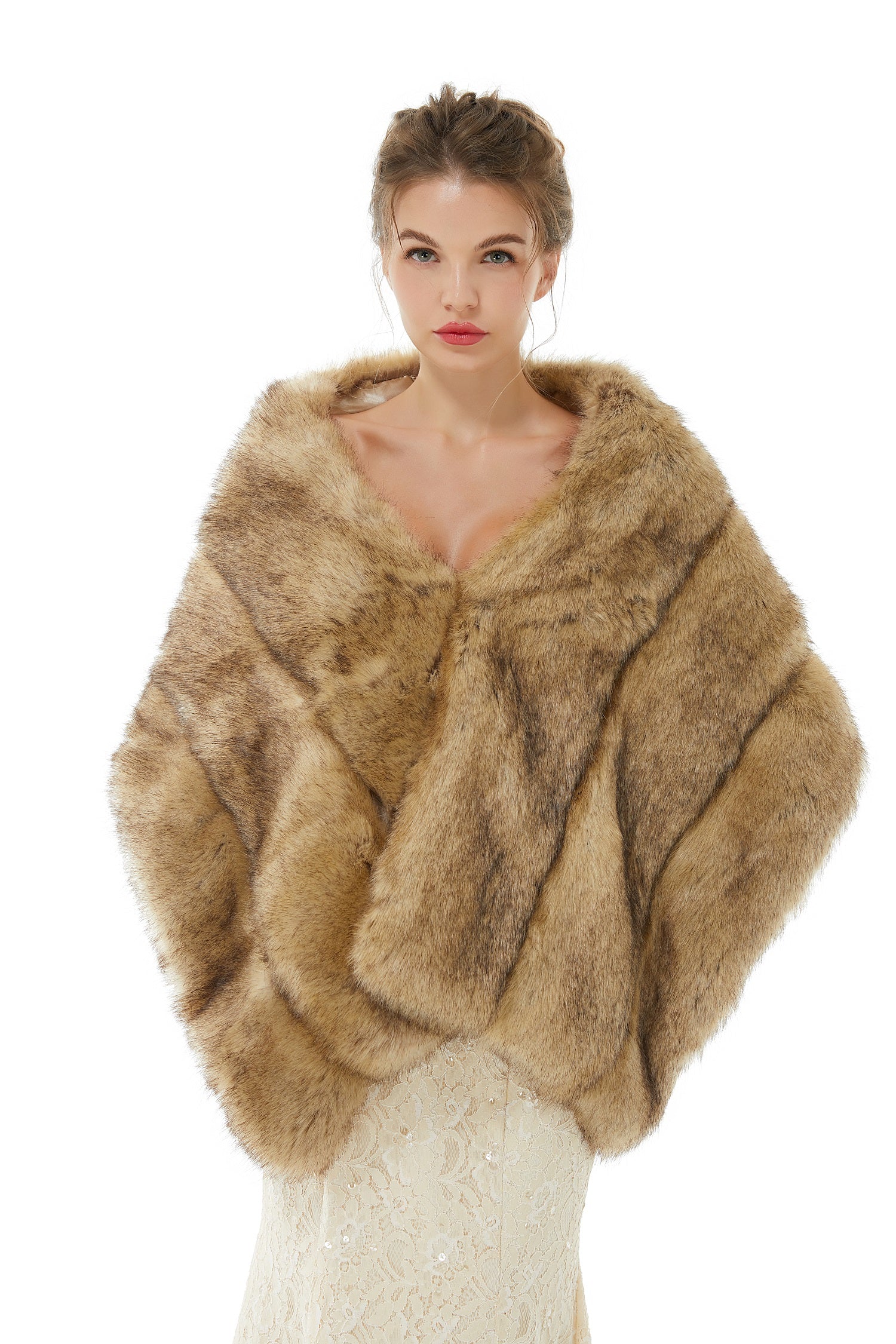 Bellasprom Warm Brown Faux Fur Wedding Shawl Bridal Covers Bellasprom