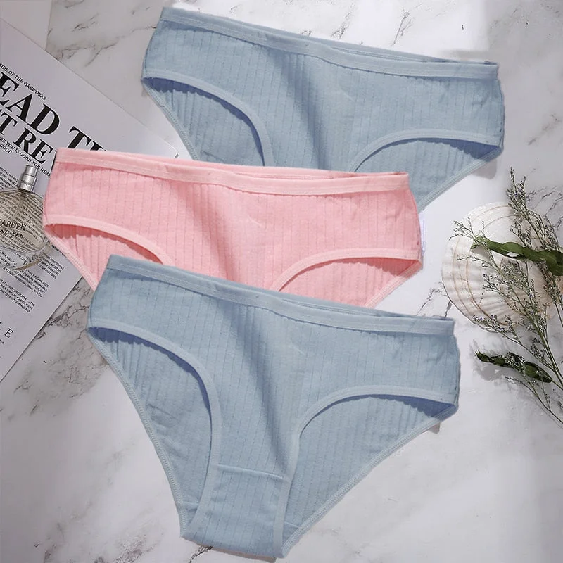 3PCS/Set Cotton Panties Women Underwear Sexy Lingerie Panties Female Lingerie Briefs Solid Color Panty Underpants Intimates