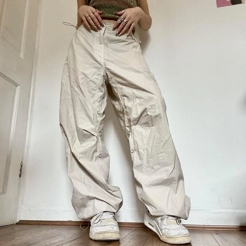 Back To School Outfits Spring Casual Drawstring Wide Leg Cargo Pants Women Streetwear Vintage Drawstring Ladies Joggers Trousers Oversize Pants Y2k