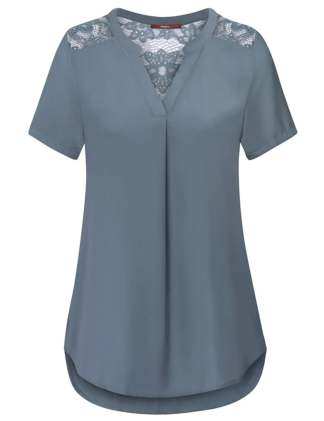 Women's Notch V Neck Short Sleeve Chiffon Shirts Casual Lace Blouse Top