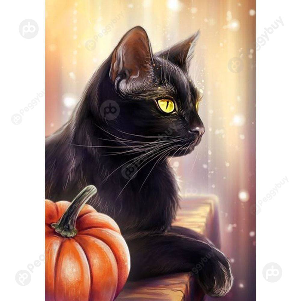 

30*40CM Round Drill Diamond Painting-Black Cat, 501 Original