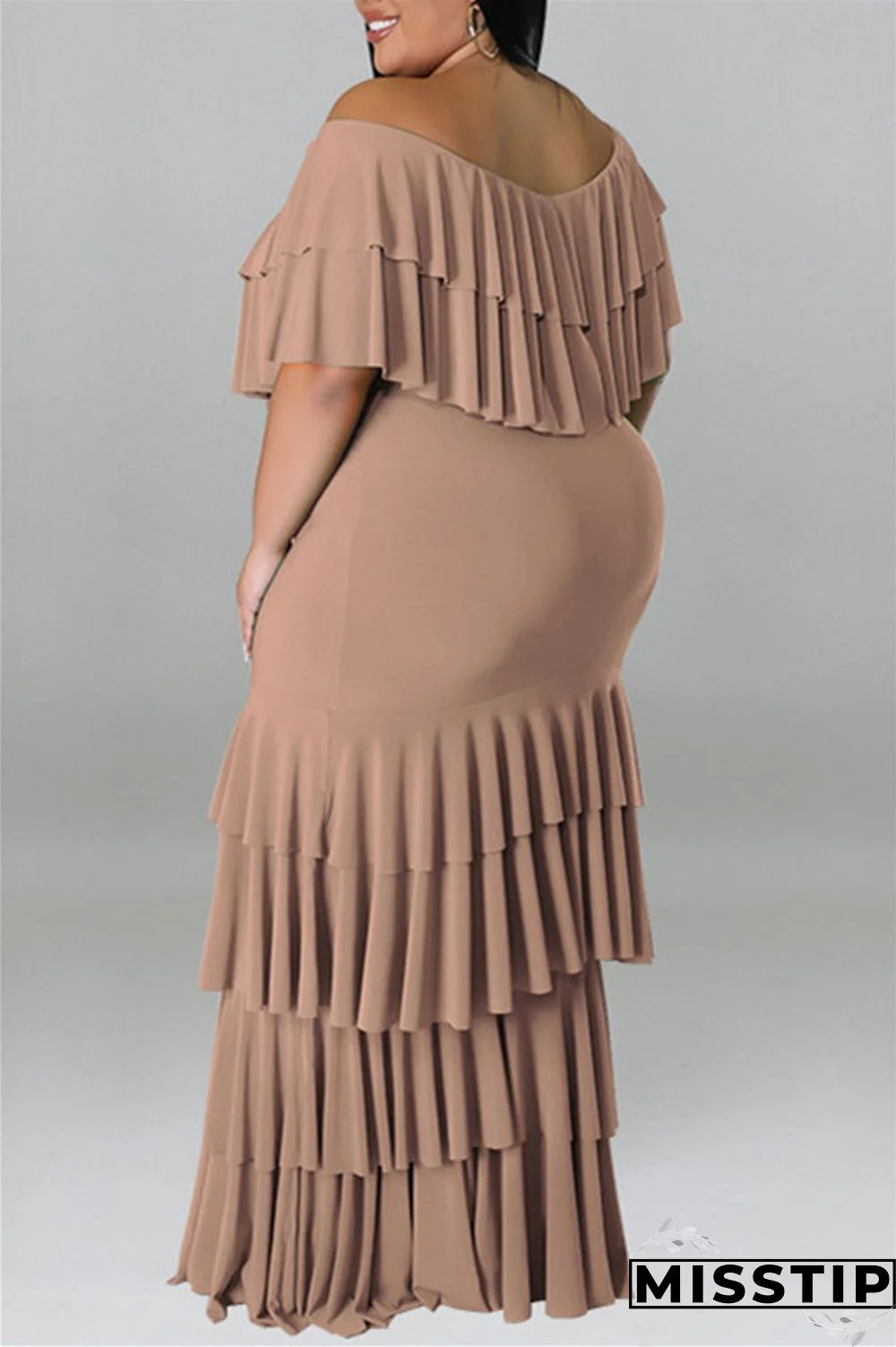 Black Fashion Casual Plus Size Solid Patchwork O Neck Short Sleeve Dress