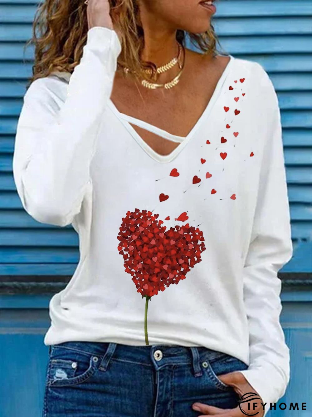 Casual Cotton Blends heart shirt & Tunic Top | IFYHOME