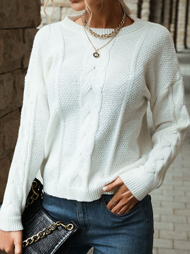 Loose And Casual Solid Color Knitted Pullover socialshop