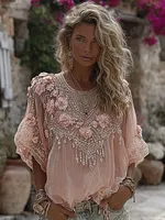 Women's Vintage Floral Art Linen Blend Comfy T-shirt