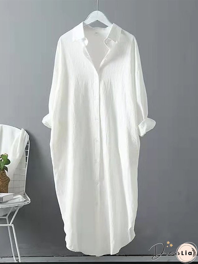Plus Size Shirt Dress Casual Dress Shift Dress Solid Color Long Dress Maxi Dress Long Sleeve Button Shirt Collar Basic Outdoor Black White Spring Summer L XL XXL 3XL 4XL for Women
