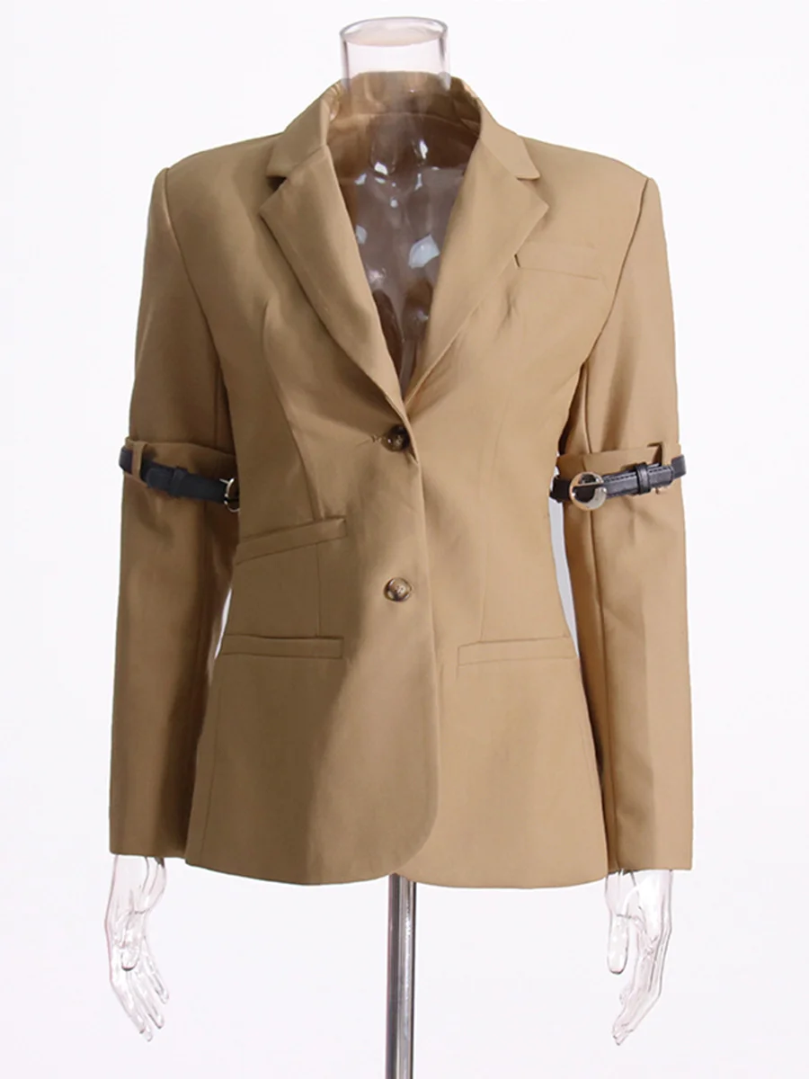Woherb Woherb Small Suit 2024 Autumn New Suit Collar Long Sleeve Folding Sleeve Belt Buckle Design Sense Coat Female-Outfit Ideas