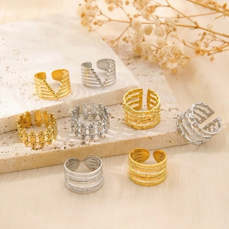 304 Stainless Steel 18K Gold Plated White Gold Plated Elegant Lady Modern Style Plating Plaid Lines Open Rings