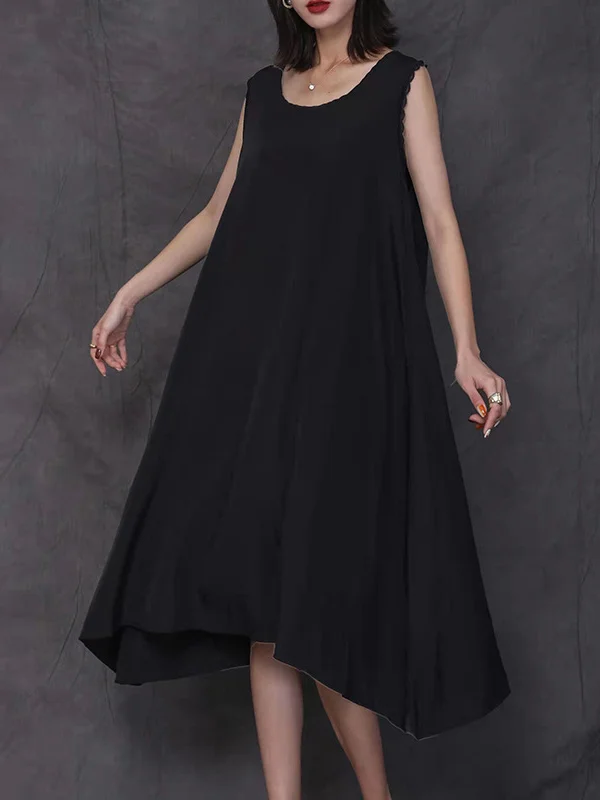 Simple Casual 5 Colors Round-Neck Sleeveless Midi Dress