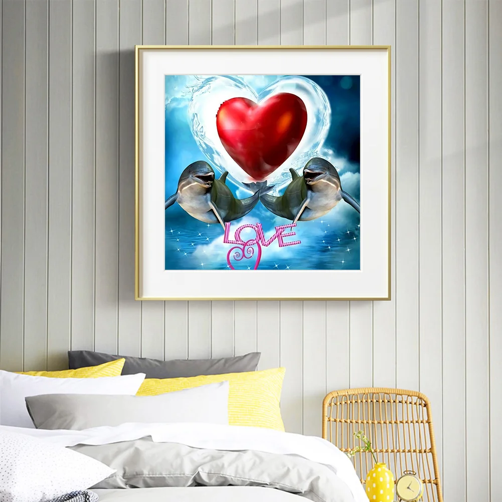 Full Round Diamond Painting 30*30cm - Love Dolphin