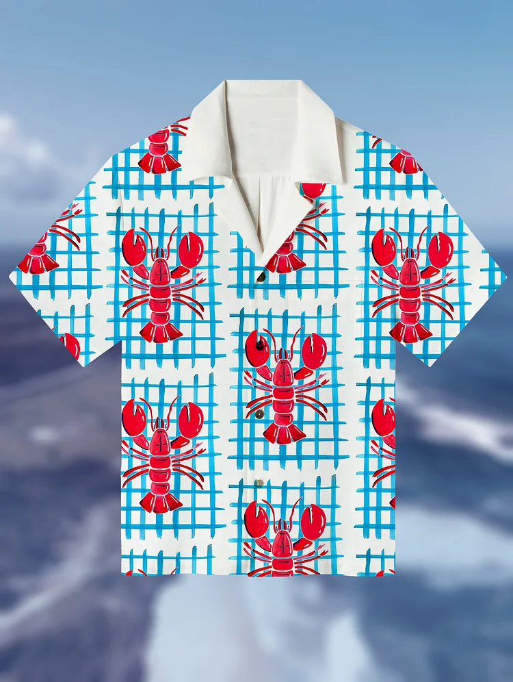 Men's Vacation Lobster Art Print Short Sleeve Shirt