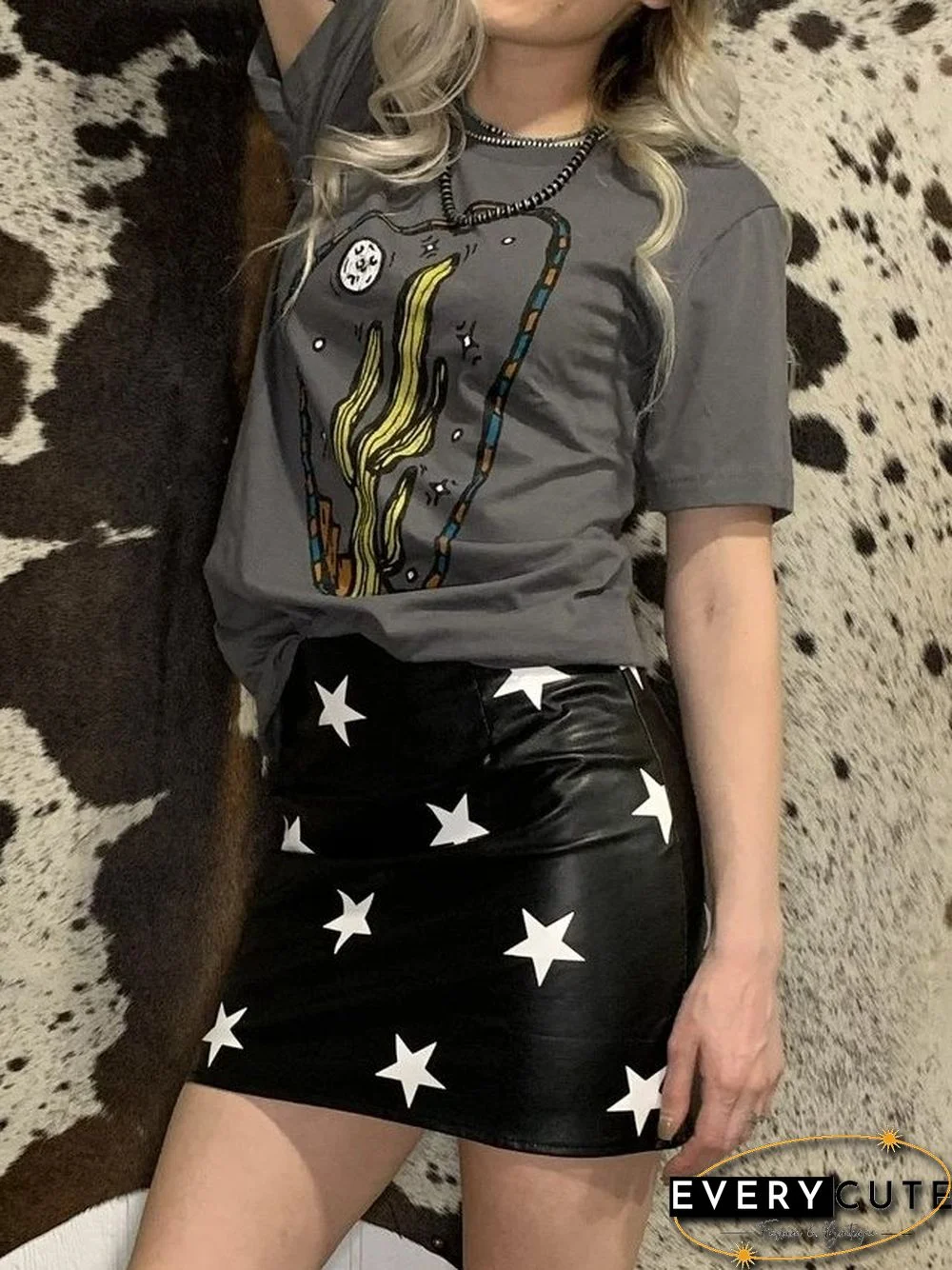 Tropical Crew Neck Casual Cotton-Blend T-shirt