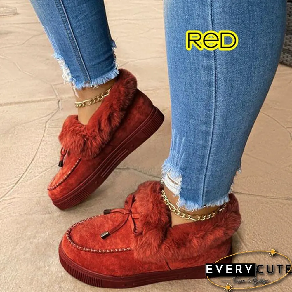 Fashion Womens Bowknot Suede Faux Fur Moccasin Shoes Casual Warm Comfortable Lightweight
