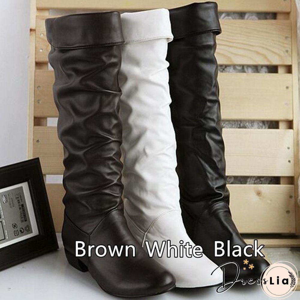 Womens Autumn & Winter Knee High Boots Warm Leather Low Heel Half Knight Fashion Ladies