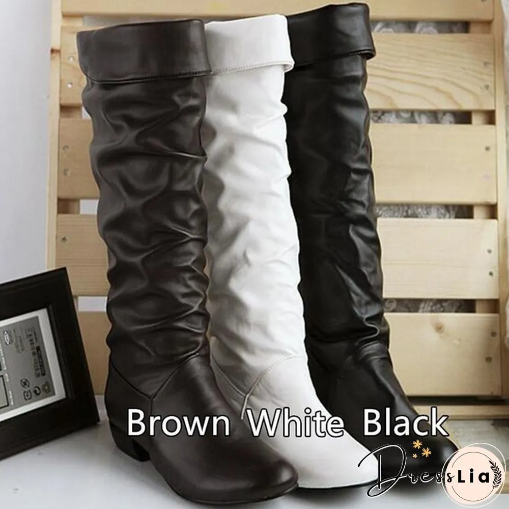 Womens Autumn & Winter Knee High Boots Warm Leather Low Heel Half Knight Fashion Ladies