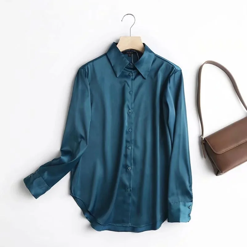 Christmas Gift Withered Autumn Blouse Women england style office lady fashion silk shine loose casual Blusas mujer de moda 2020 Shirt Blouse