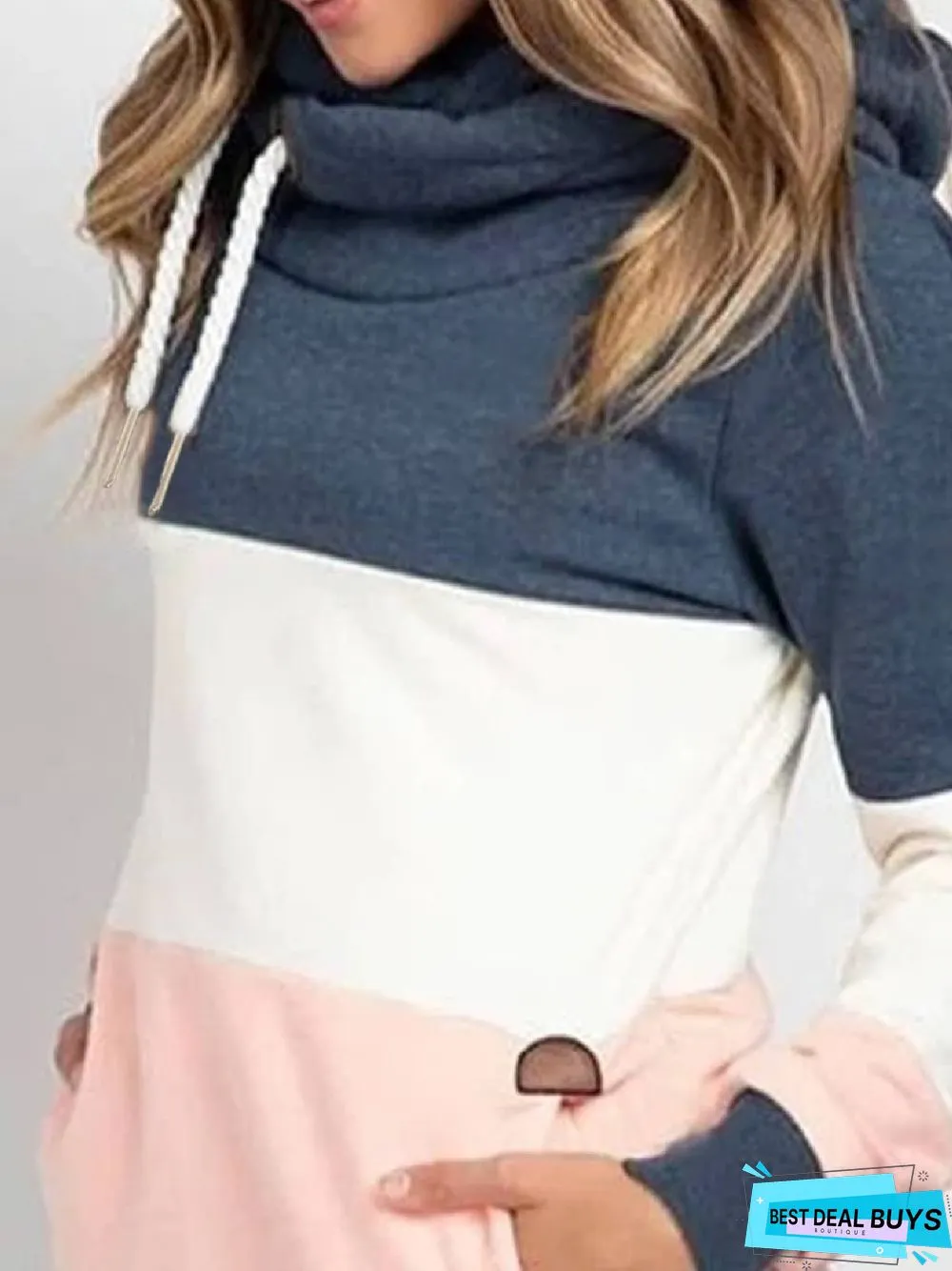 Multicolor Solid Paneled Hoodie Long Sleeve Sweatshirt