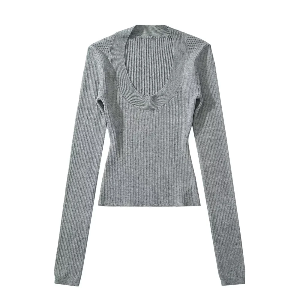Ueong Trendy Women's Deep U-Collar Long-Sleeved Bottomed Blouse A New Slim Sweater In Autumn And Winter