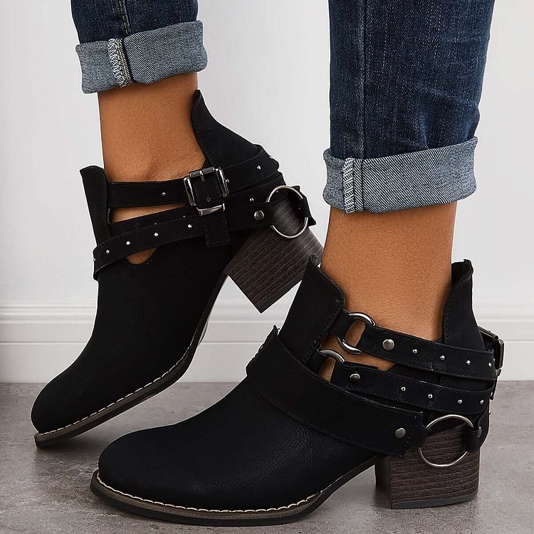 cut out chunky ankle boots