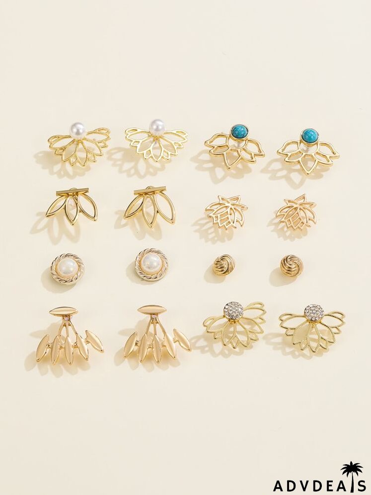 8pairs Lotus Shaped Stud Earrings