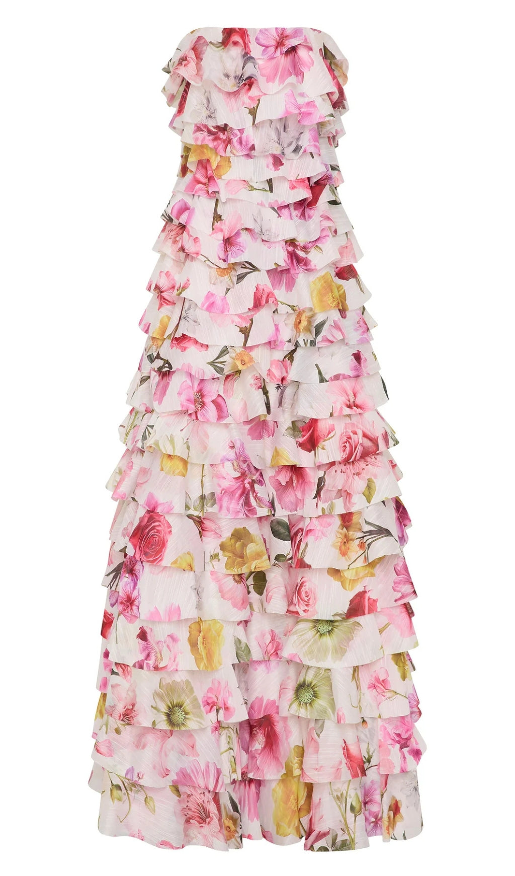 yetta Strapless Floral Printed Layered Maxi Dress