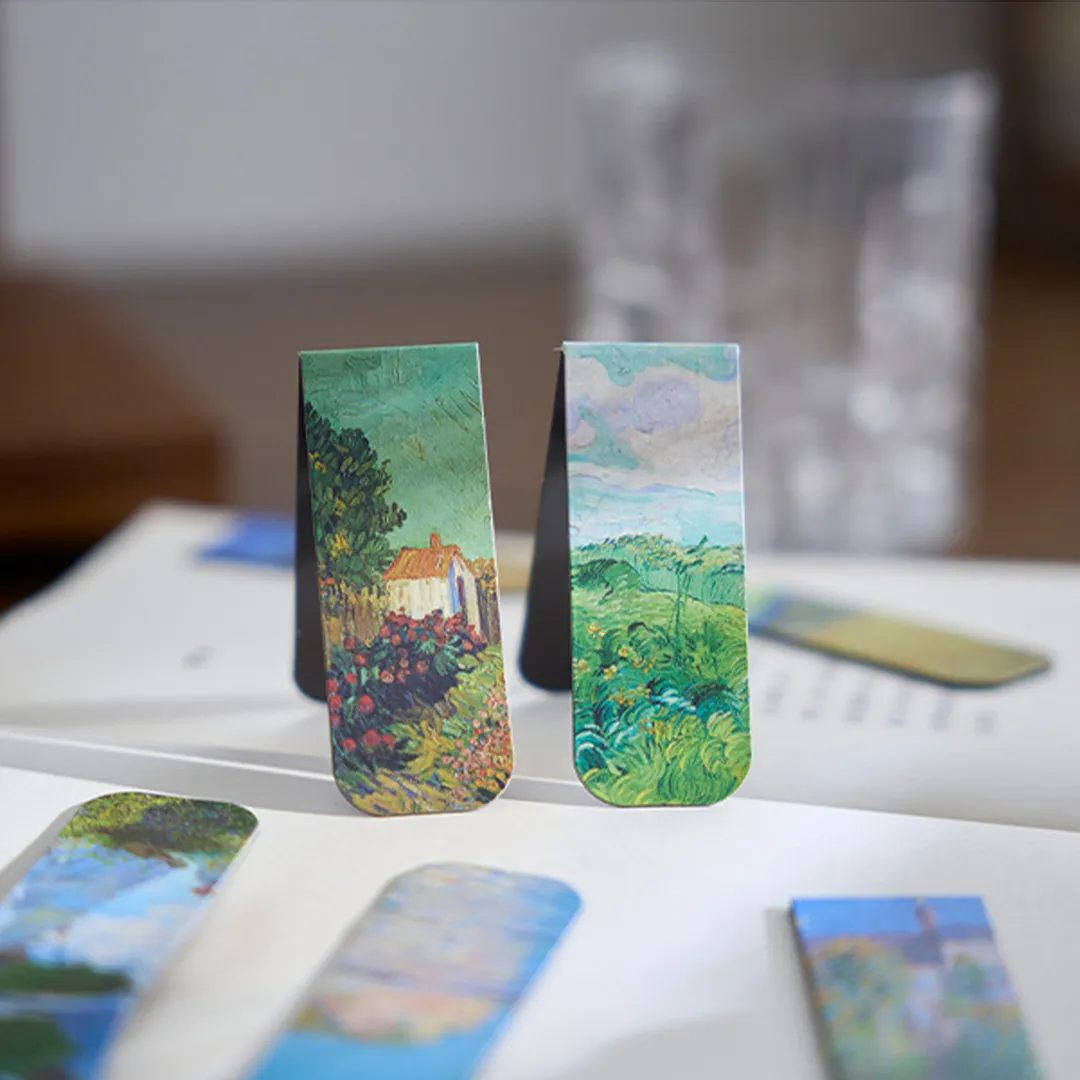 12Pcs Magnetic Art Painting Bookmark Reusable Art Works Page Clip with Strong Magnet Double-Sided for Students Home Office Reading Supplies (Style A)