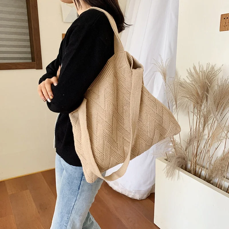 casual knitted woolen women shoulder bags designer plush handbags harajuku crossbody bag lady large capacity purses 2020 winter