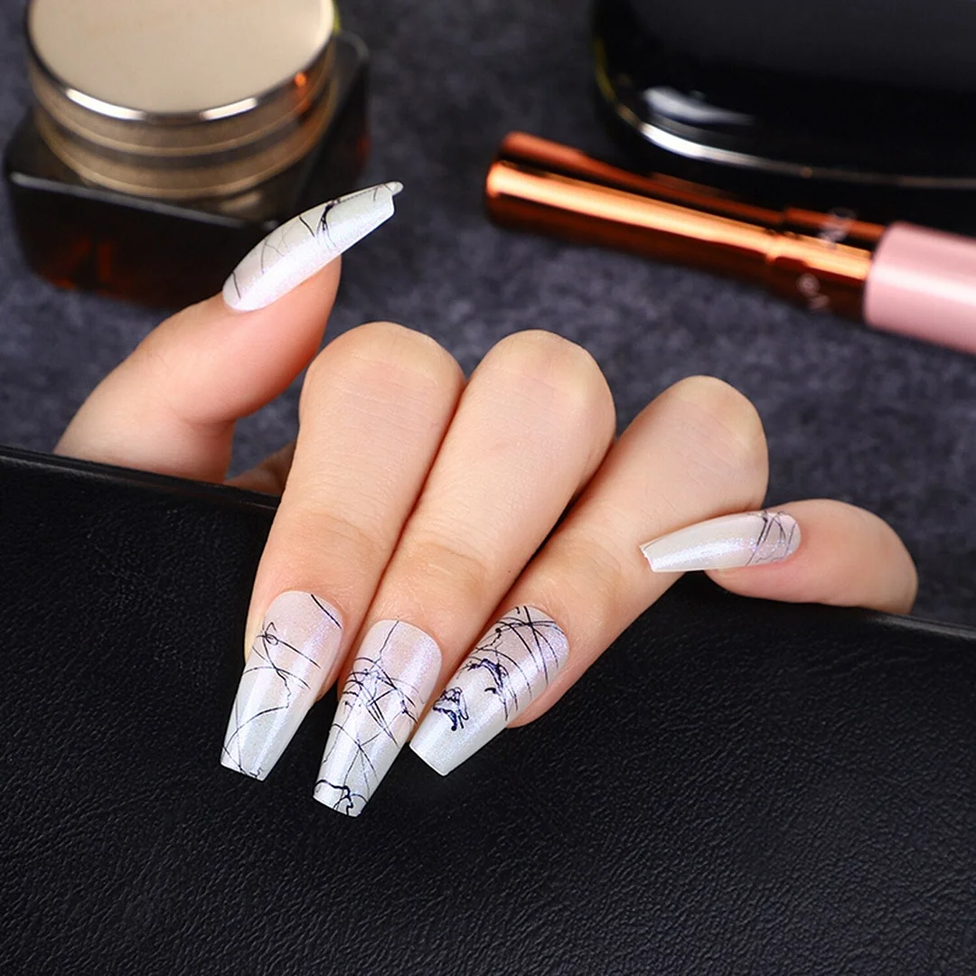 24Pcs Long Colorful Detachable Coffin False Nails Artificial Ballerina Fake Nails Press On Nail Tips Decor Acrylic Fingernail-Nail Inspo