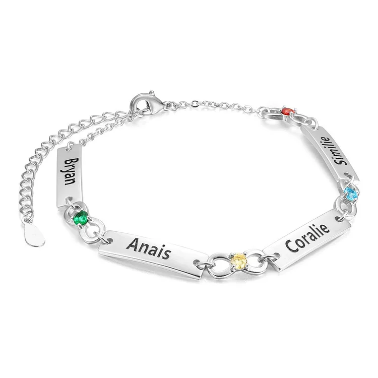 Infinity Bracelet 1-6 Personalized Names with Birthstone - 4 First Names