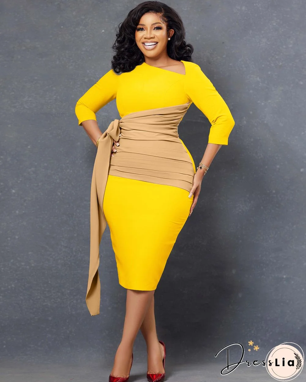 Elegant 3/4 Sleeve Bandage Ruched Pencil Dresses