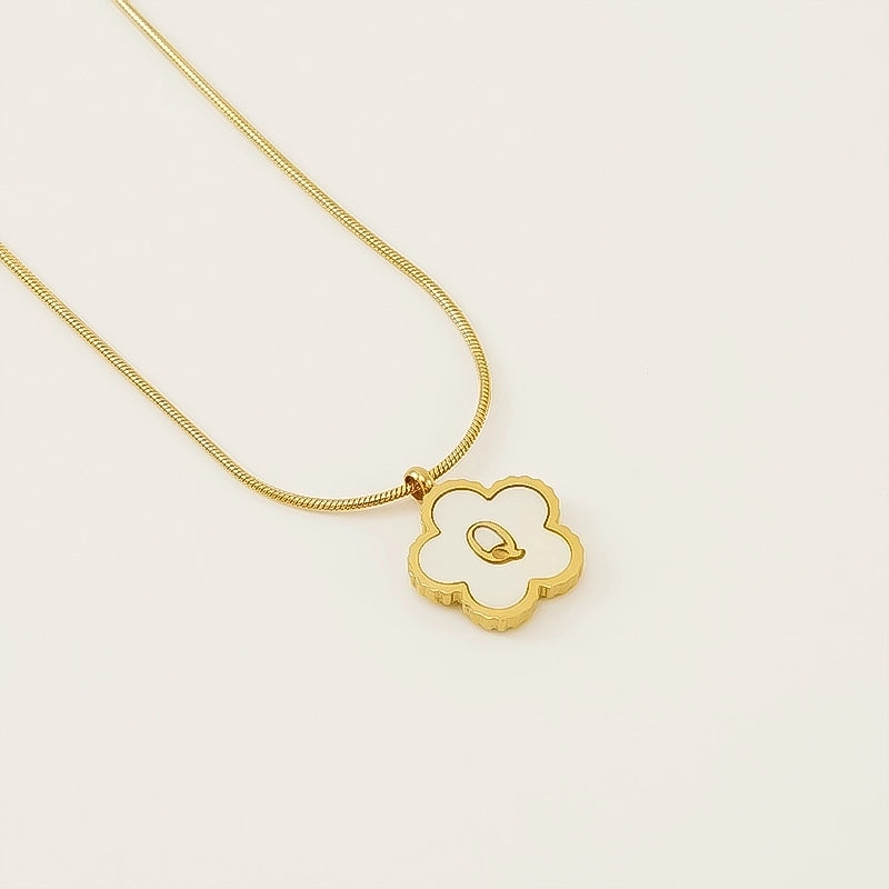Basic Classic Style Letter Flower 304 Stainless Steel Shell 18K Gold Plated Plating Inlay Pendant Necklace